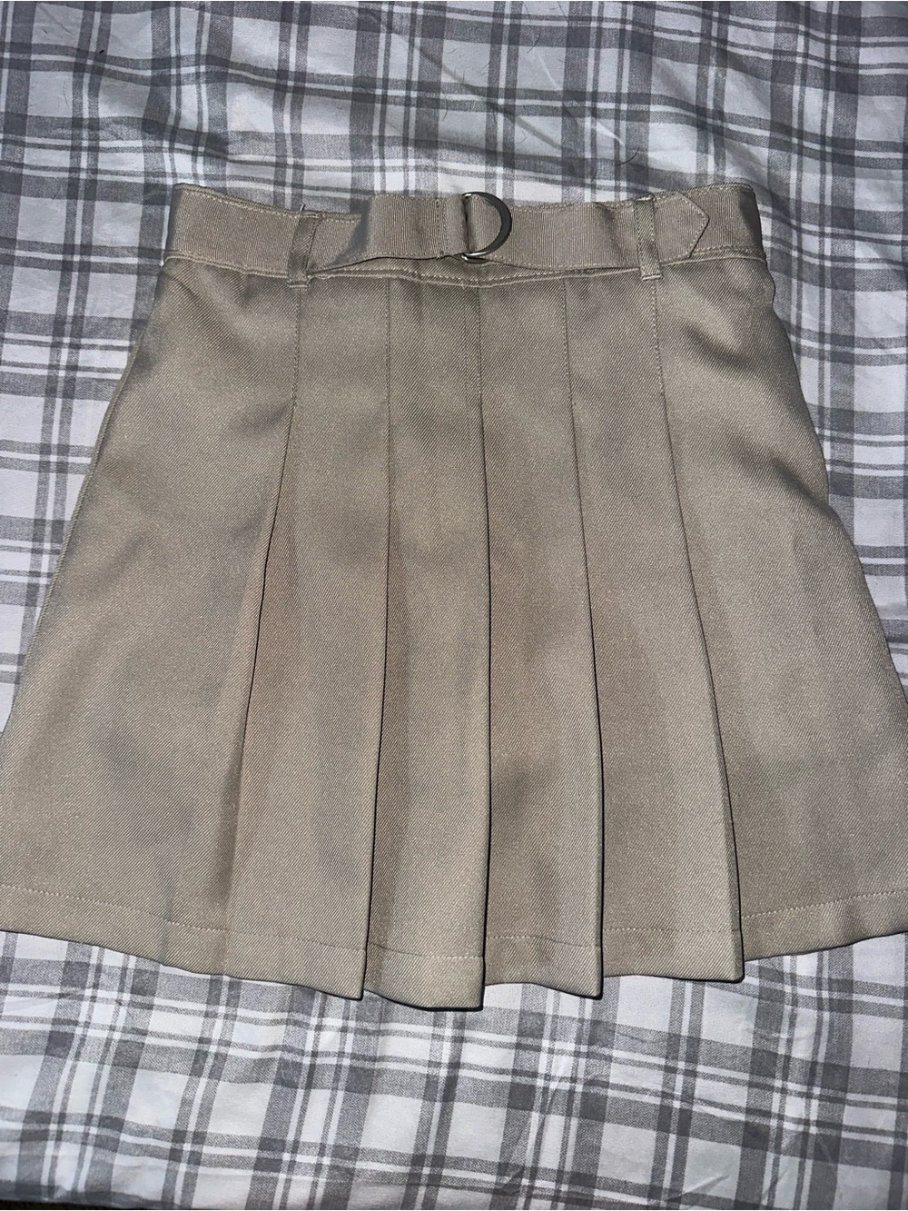 #179 George Pleated Mini Skirt with D-Ring Belt in Beige